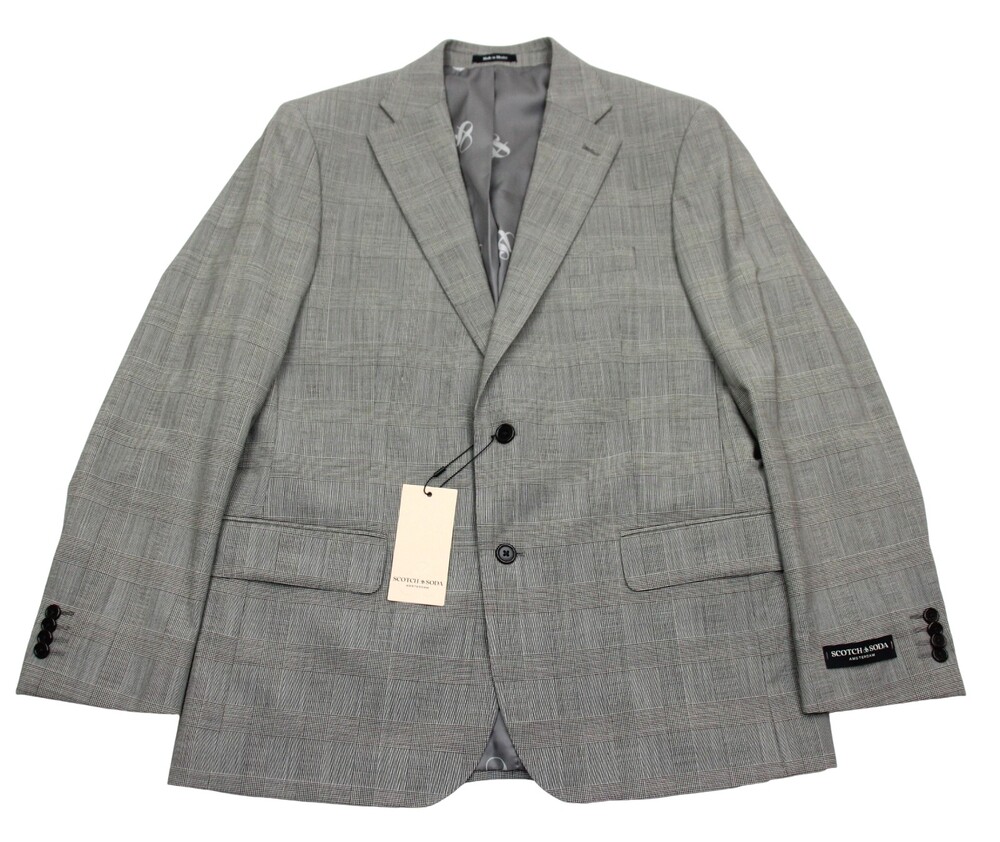 Scotch & Soda Suit Jacket 42 R Mens Grey Plaid Wool Stretch Contemporary Fit